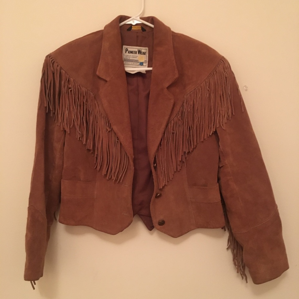 Vintage Brown Crop Leather Fringe Western Jacket